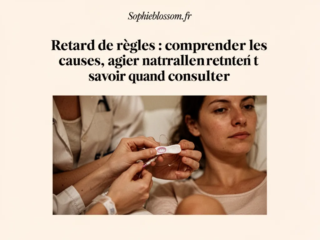 Calendrier et tasse de tisane posés sur une table en bois, mains d'une personne tenant une feuille de framboisier séchée