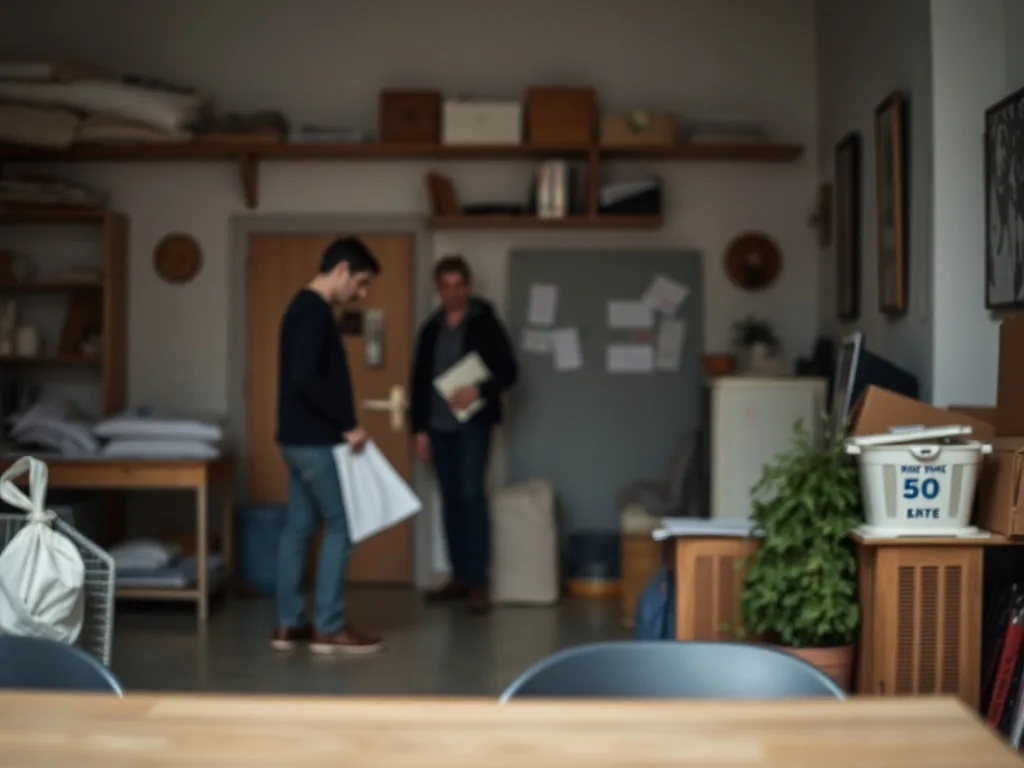 Femme passant l'aspirateur dans un salon lumineux, organisé et épuré, avec un planning ménage affiché sur le frigo en arrière-plan
